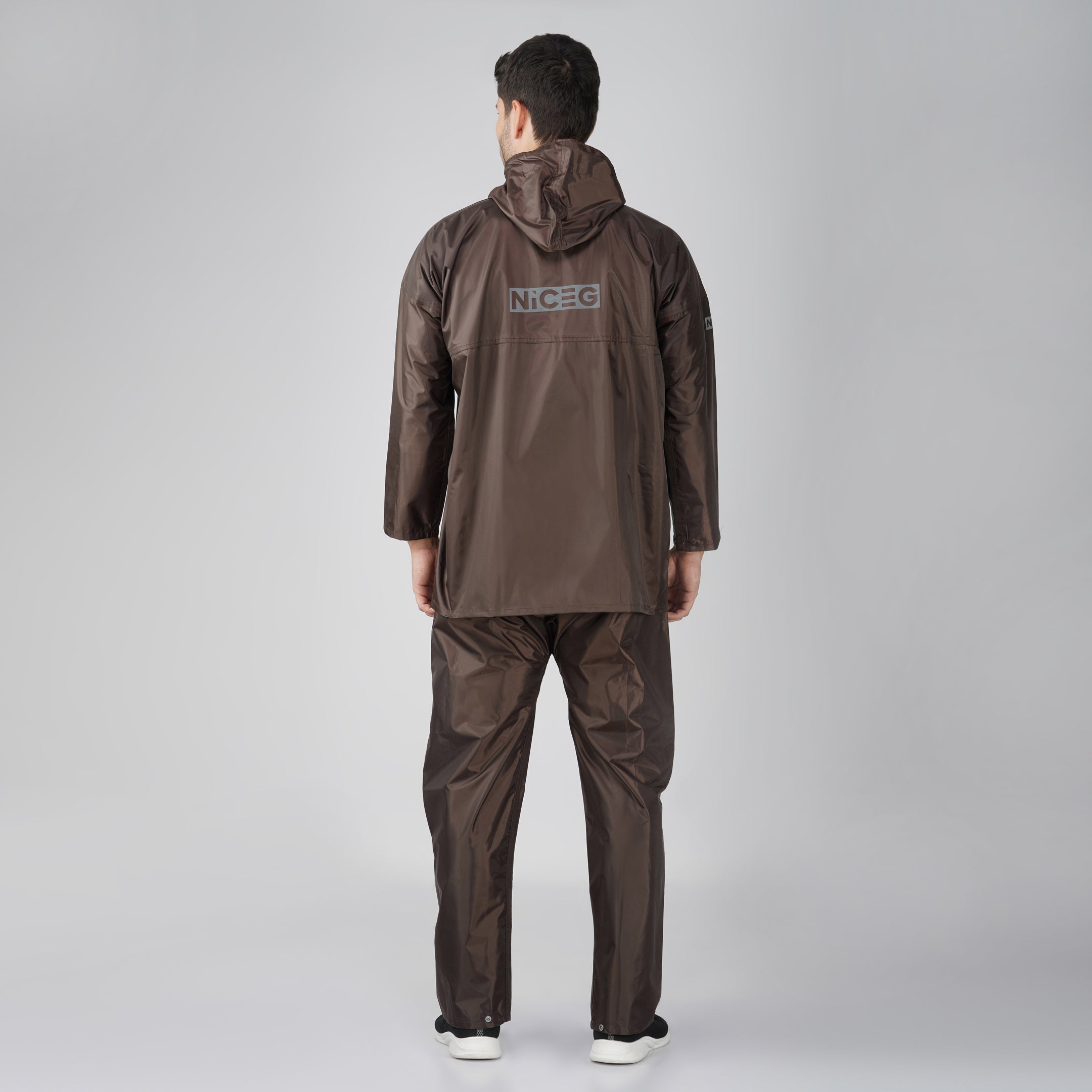 NiceG Men's Protective Raincoats with Adjustable Hood (Brown)