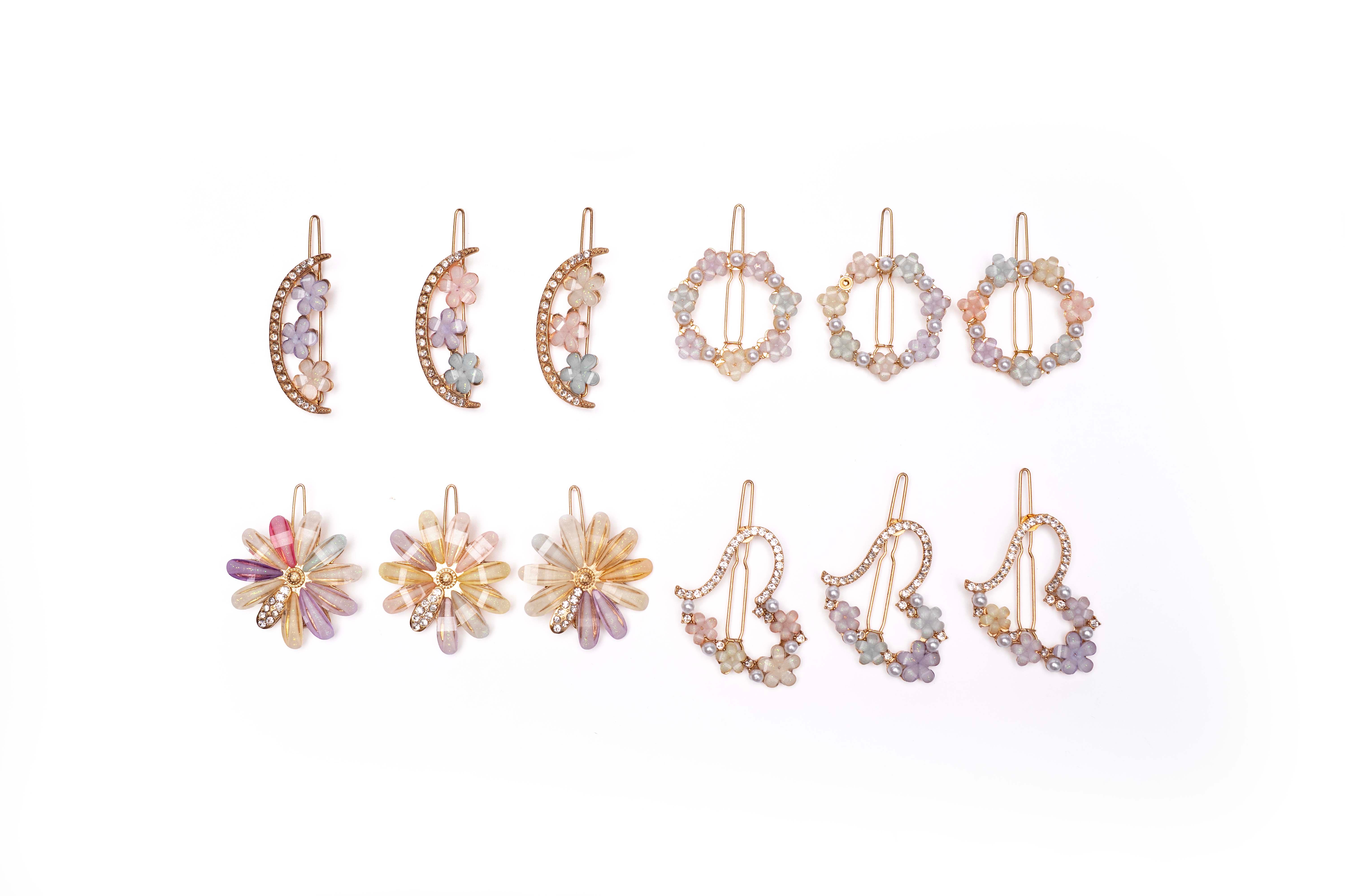 Pastel Floral Crystal Hair Pins – Set of 12