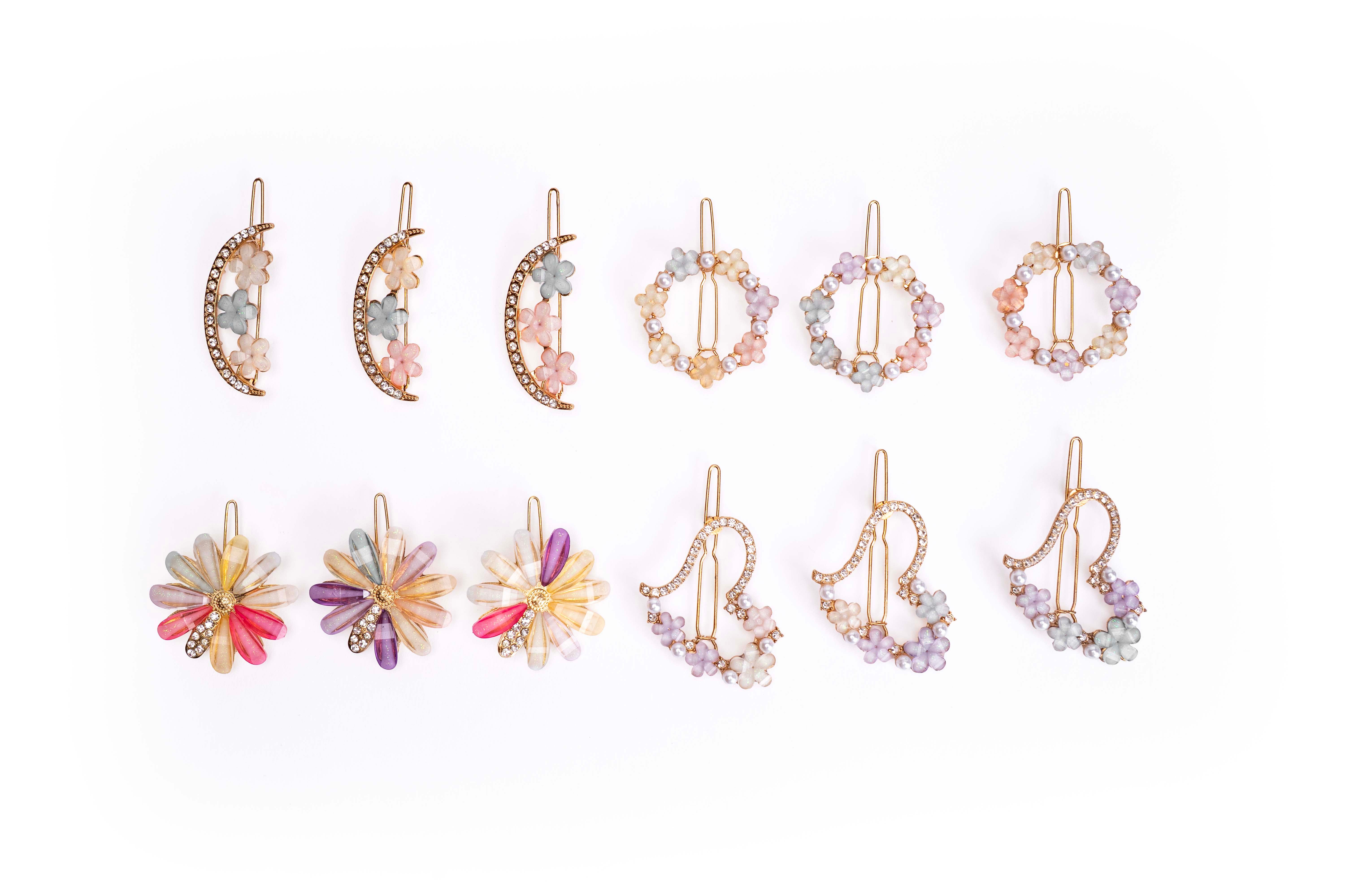 Pastel Bloom Crystal Hair Pins – Set of 12