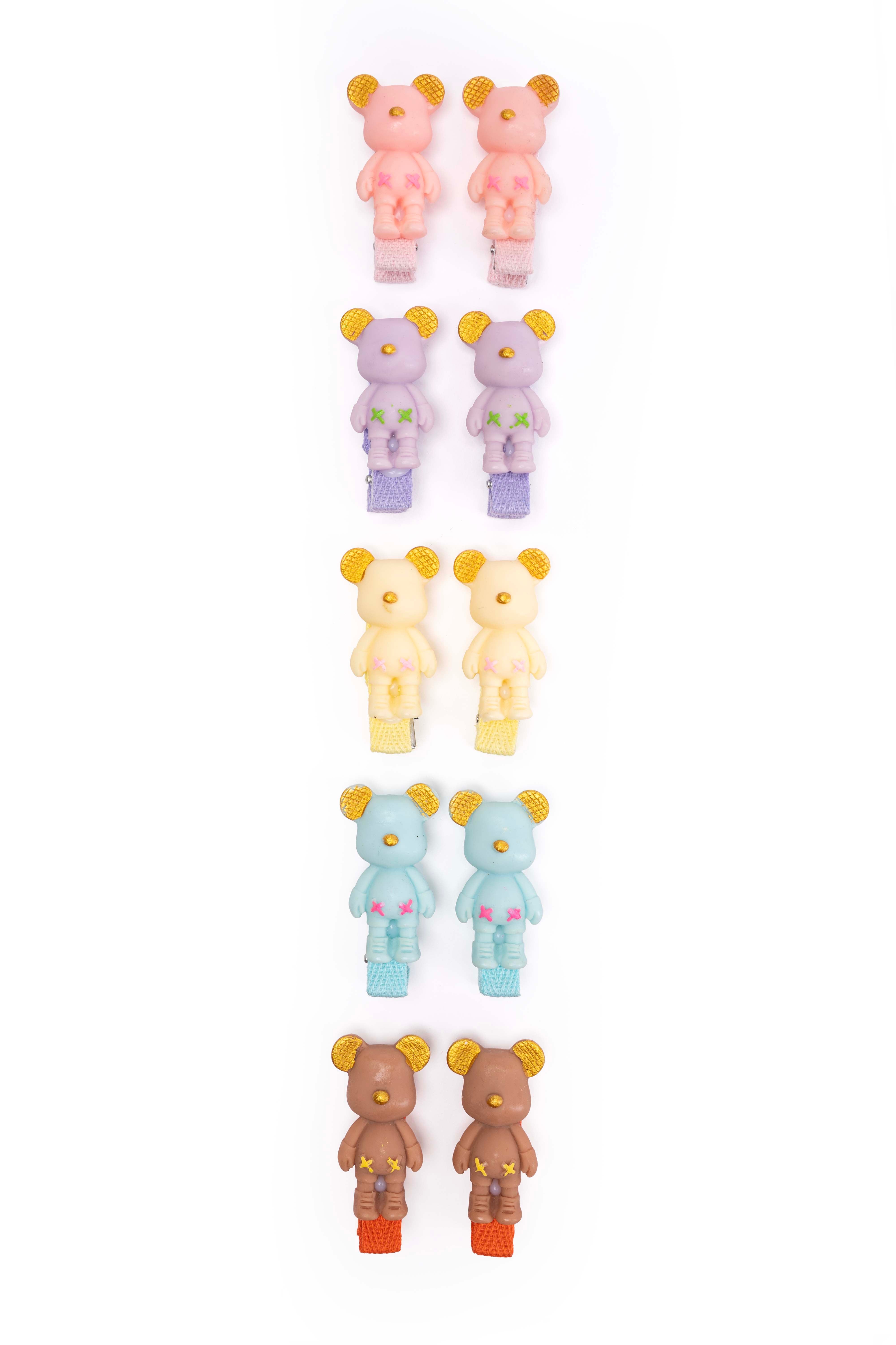 Pastel Teddy Bear Snap Hair Clips –  5 Pairs