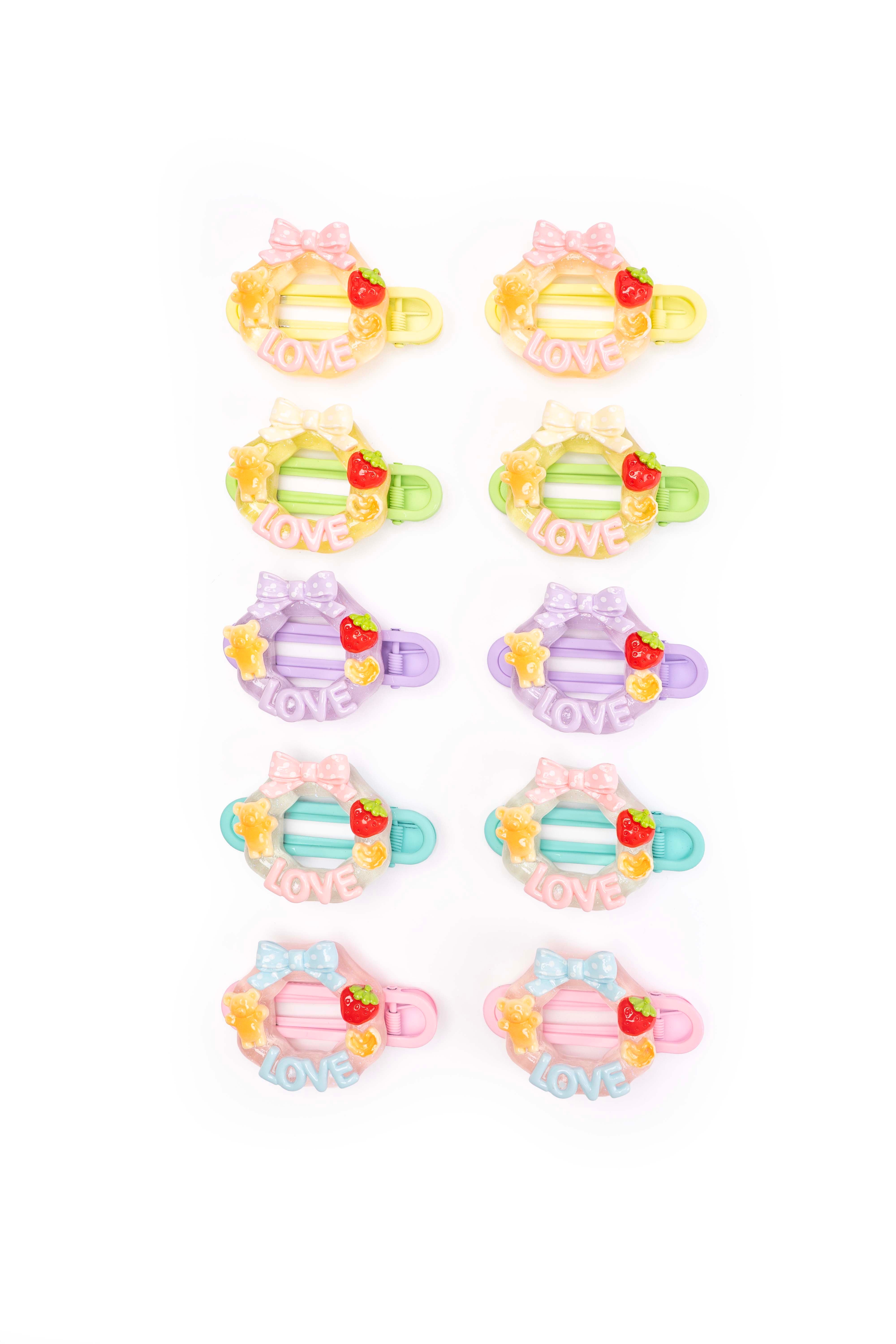 Cute LOVE Strawberry Bow Hair Clips –  5 Pairs