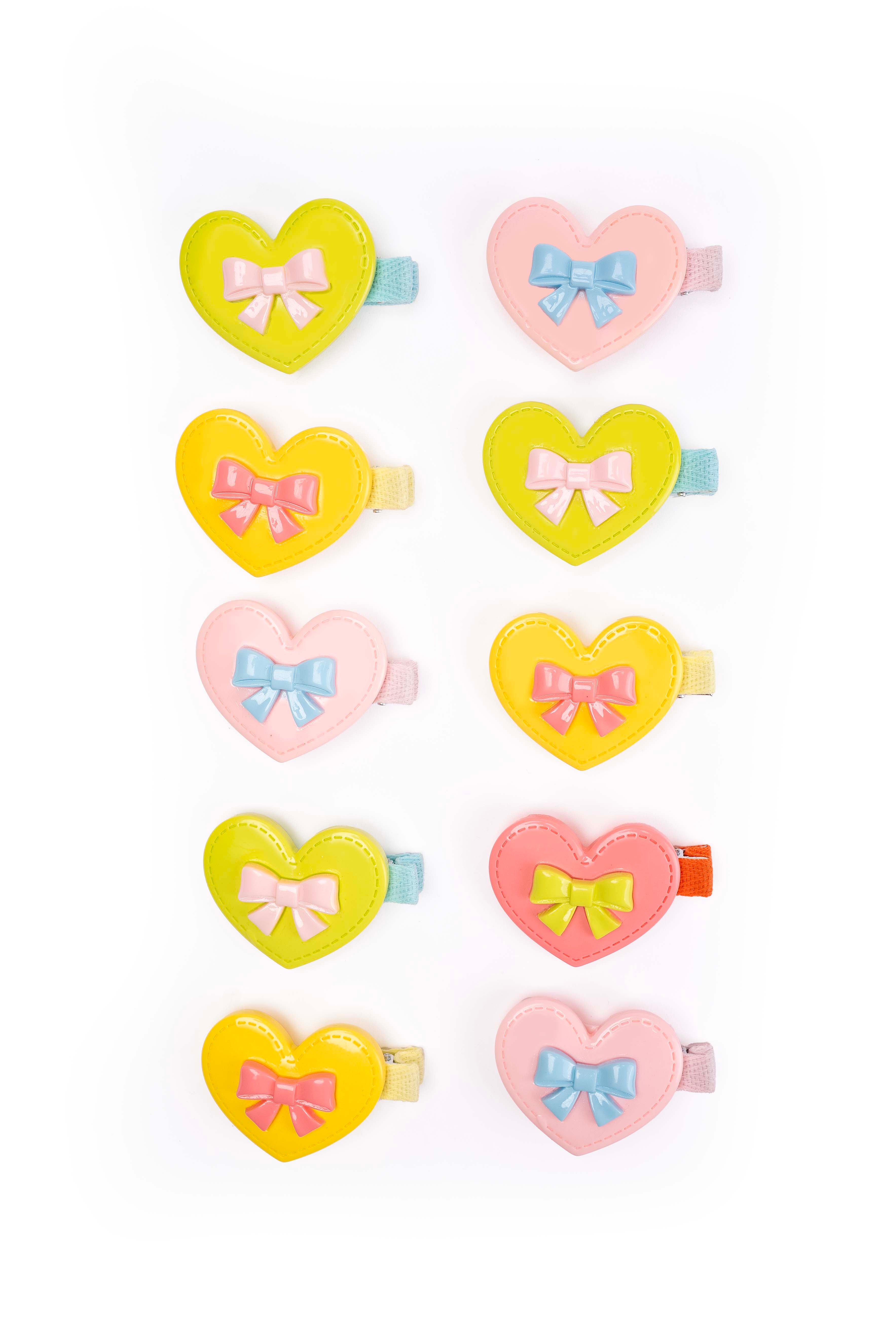 Glossy Heart Bow Hair Clips – Set of 6 Pairs