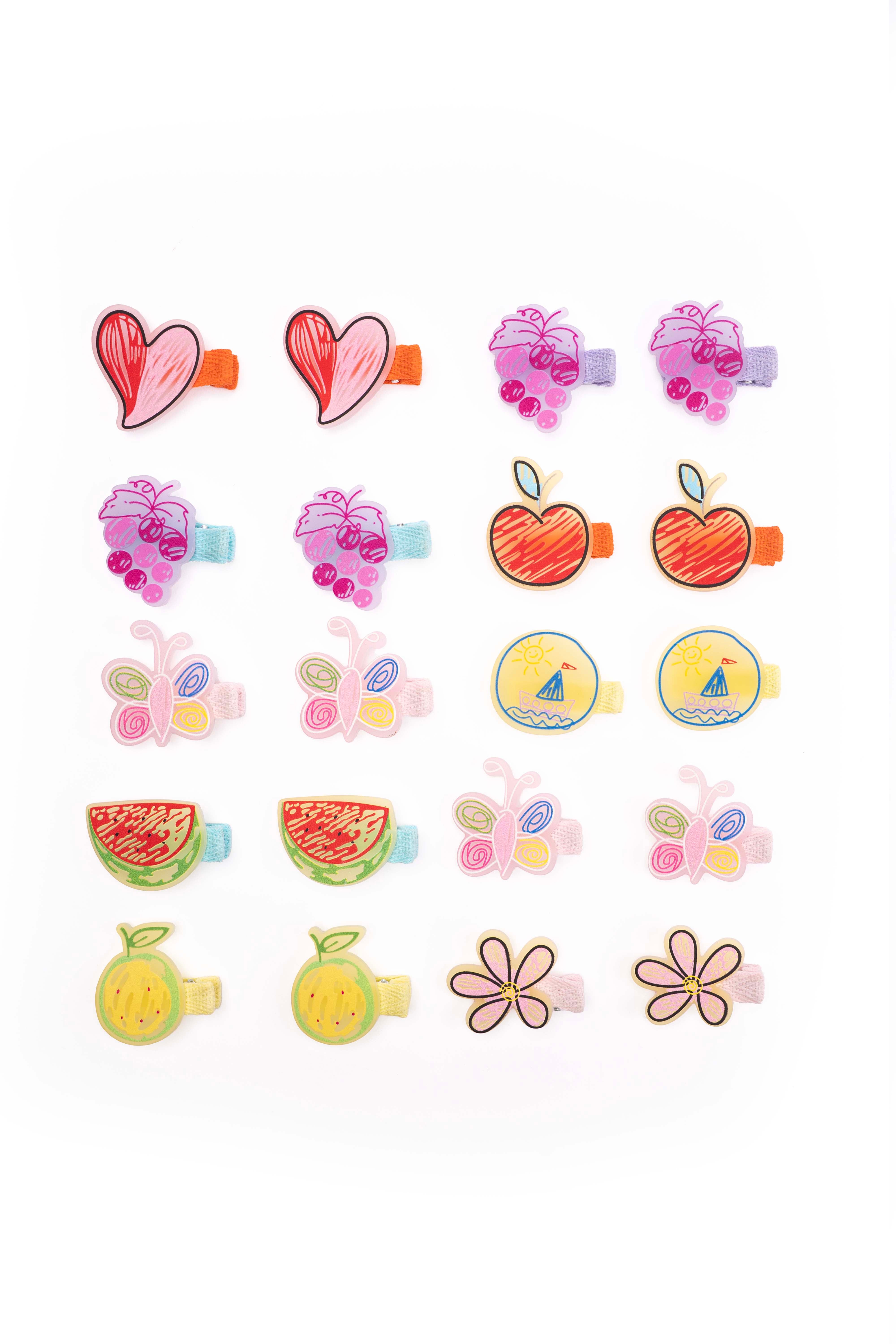 Cute Fruit & Butterfly Theme Hair Clips – Set of 10 Pairs