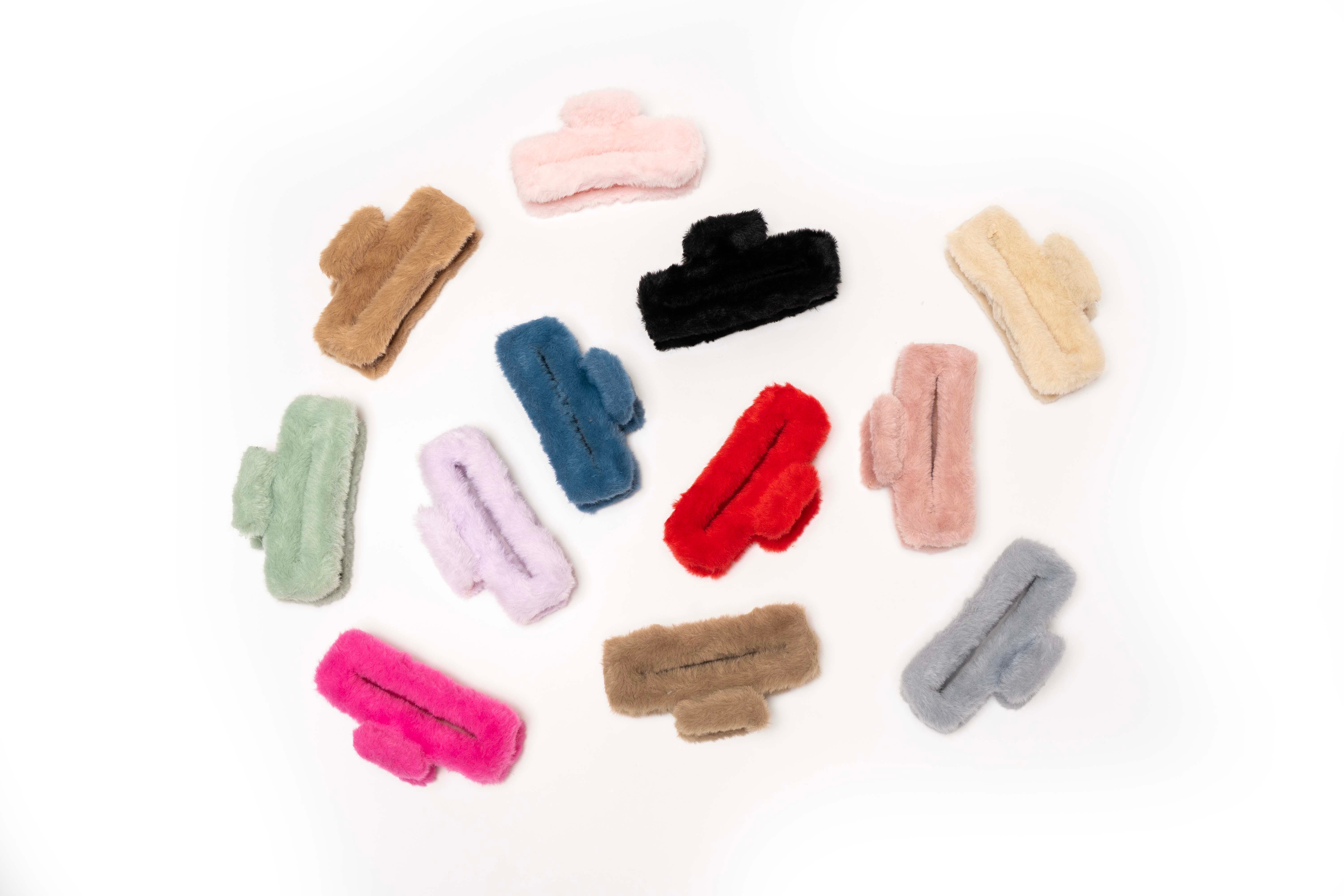 Plush Rectangle Hair Claw Set of 12 Pcs