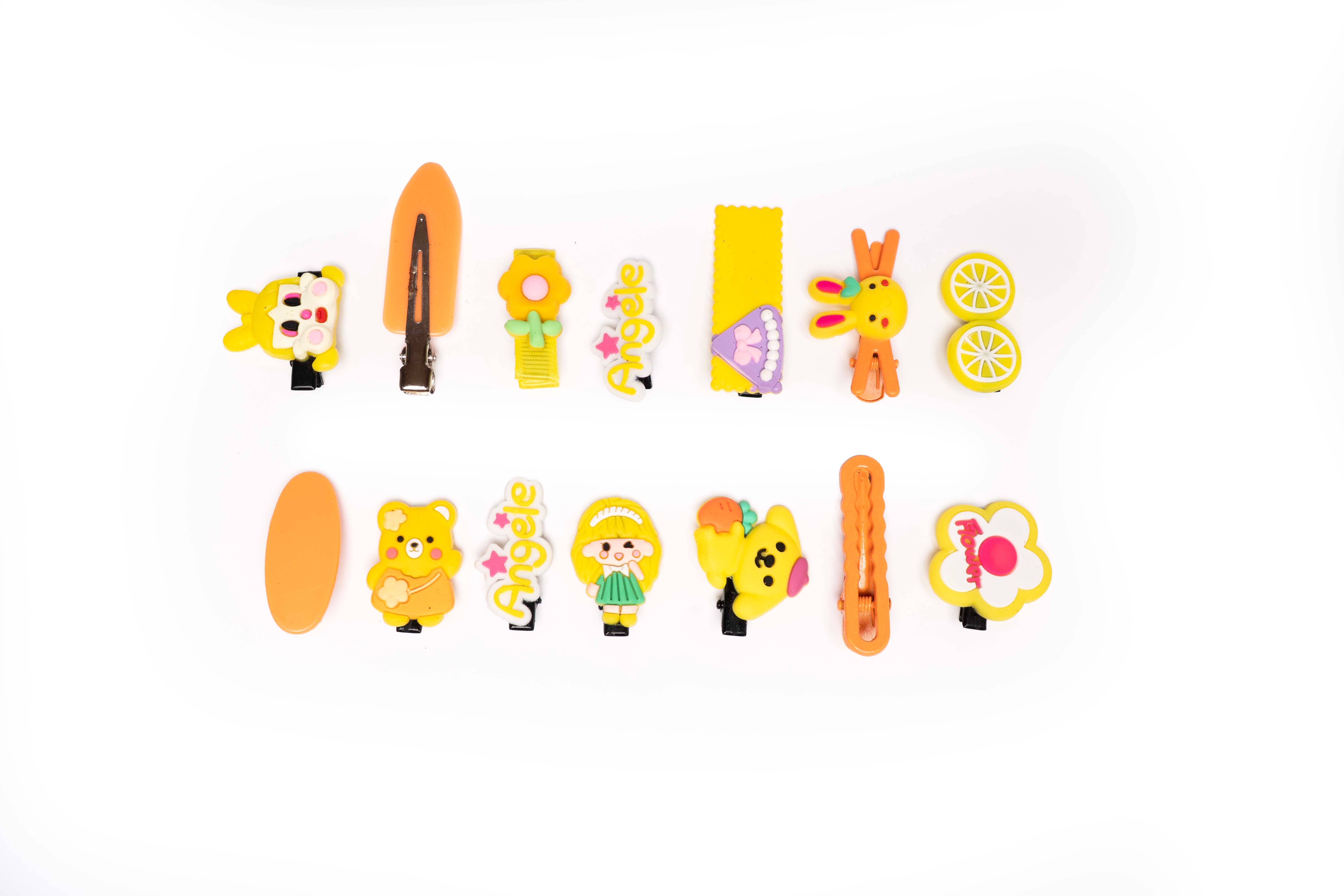 Cute Yellow Cartoon Hair Clips – Set of 14