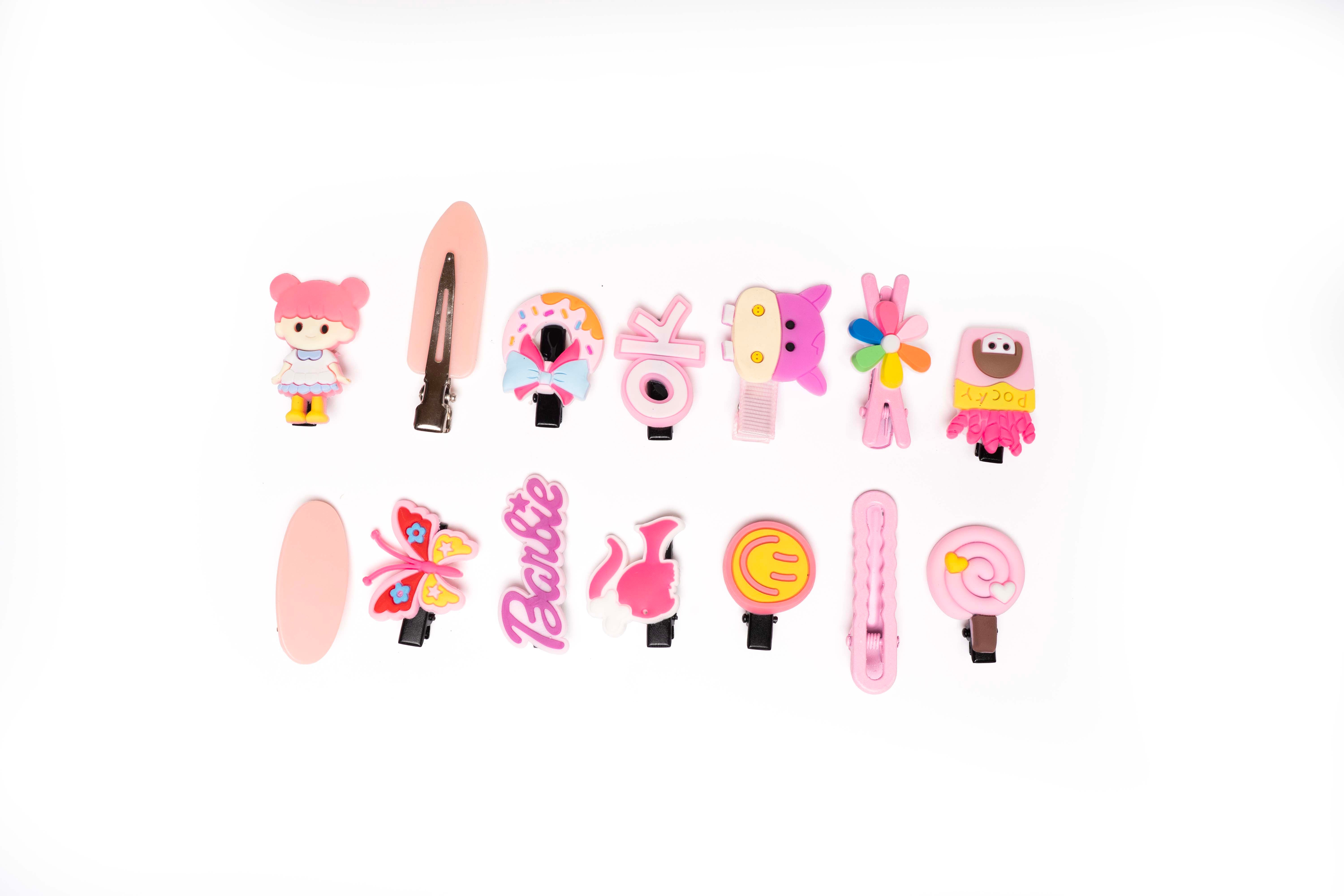 Cute Pink Cartoon Hair Clips – Set of 14