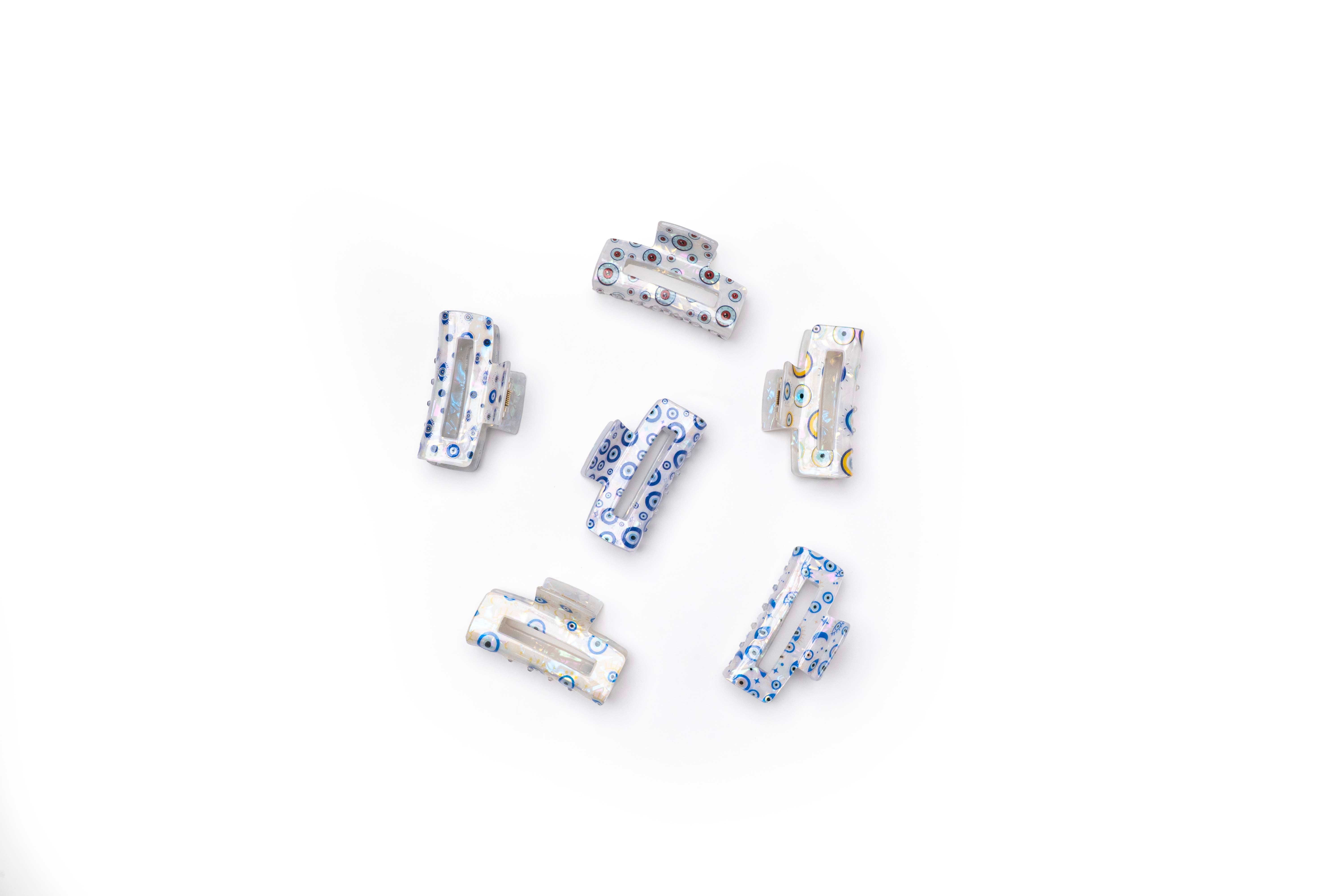 Evil Eye Print Rectangle Hair Claw Set of 6 Pcs