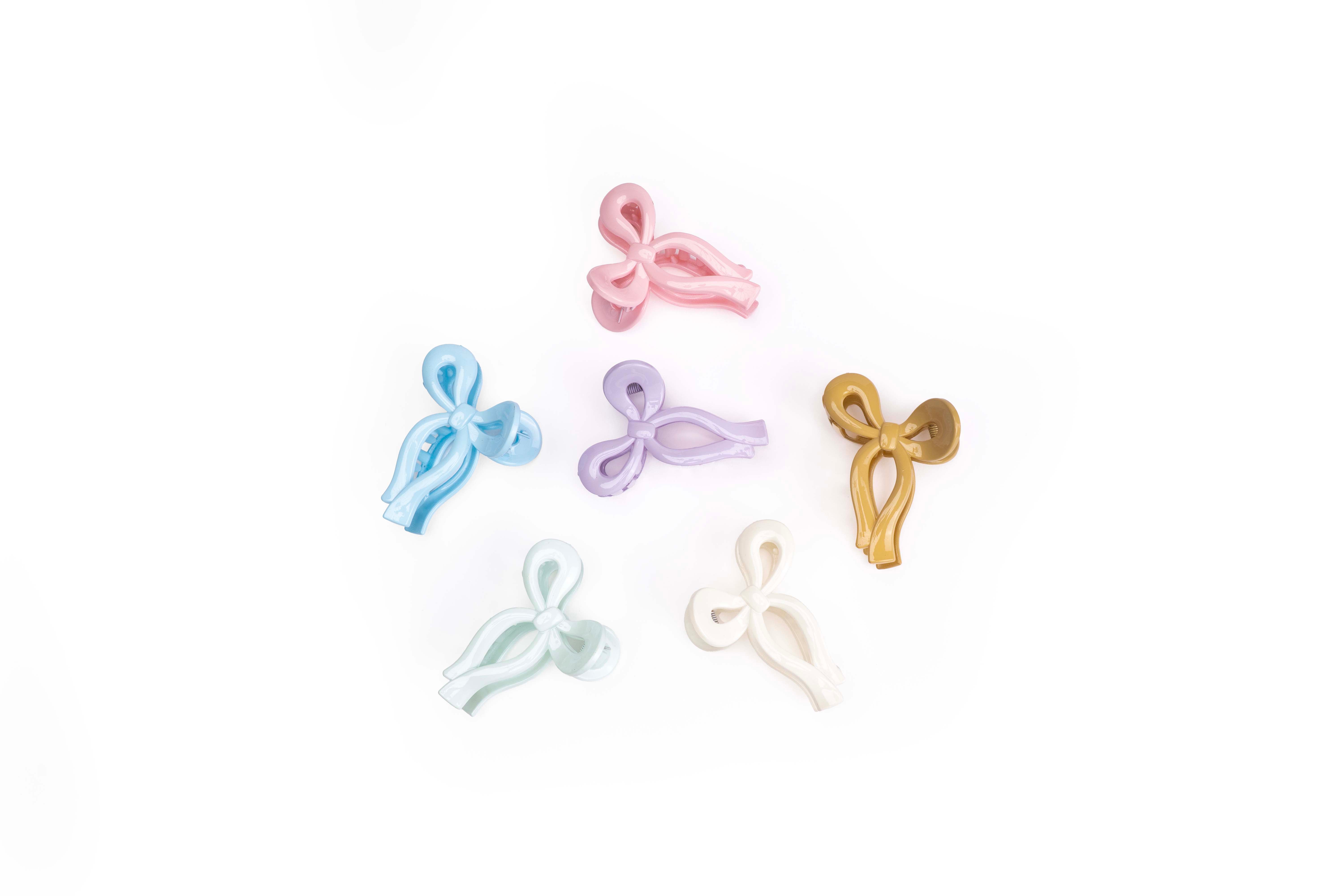 Glossy Ribbon Bow Hair Claw Set of 6