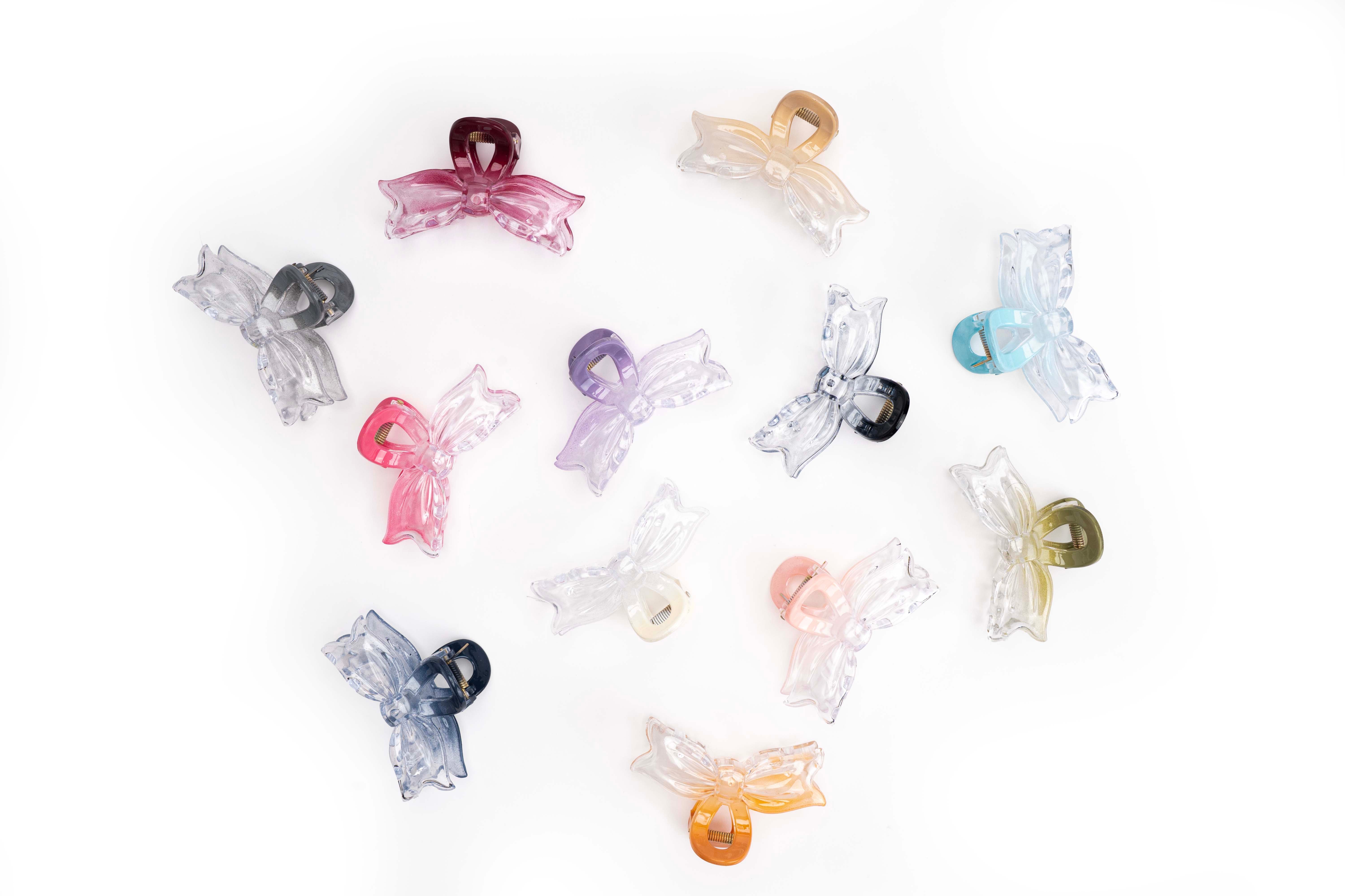 Crystal Ribbon Hair Claw Set of 12 Pcs