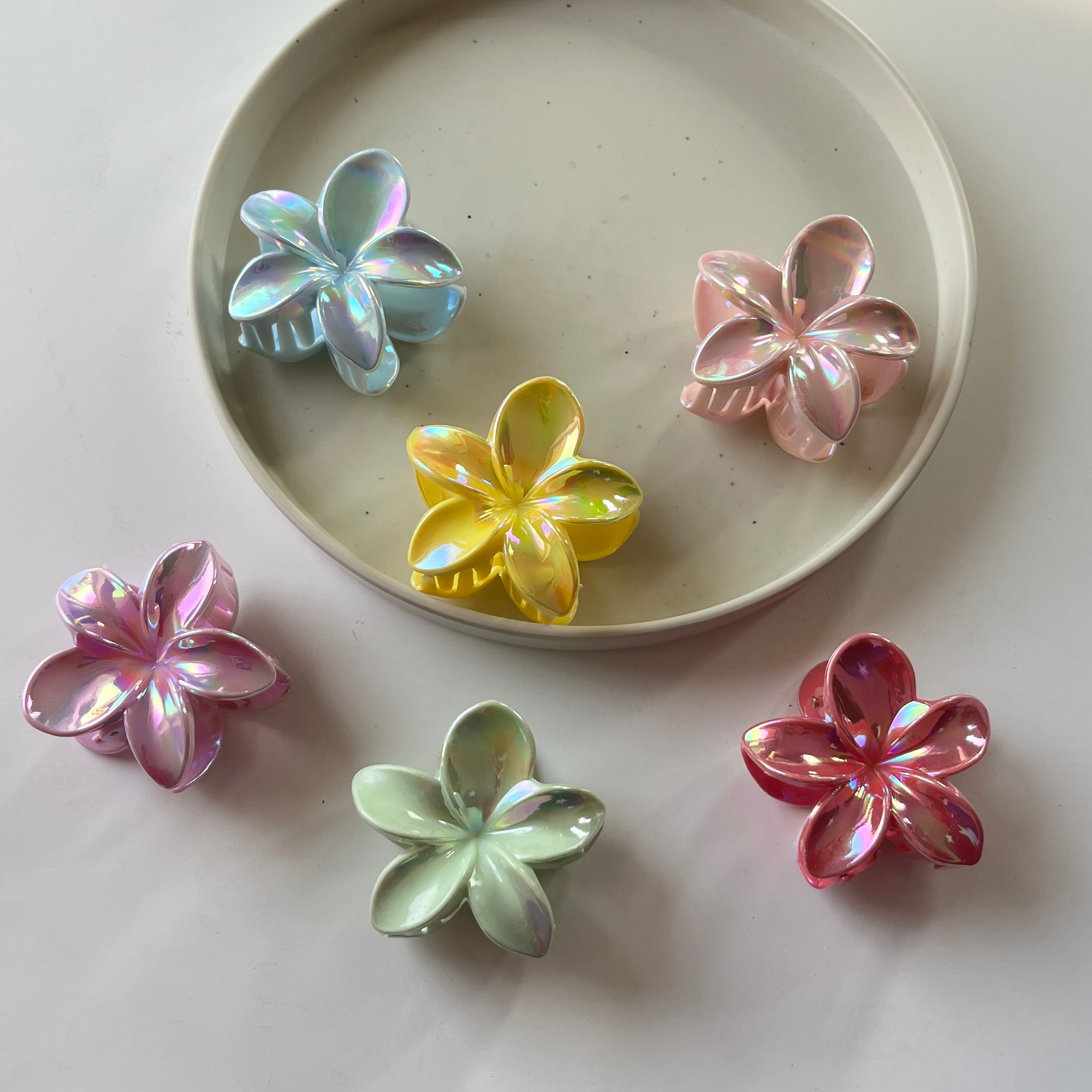 Iridescent Flower Hair Claw Set of 6 Pcs