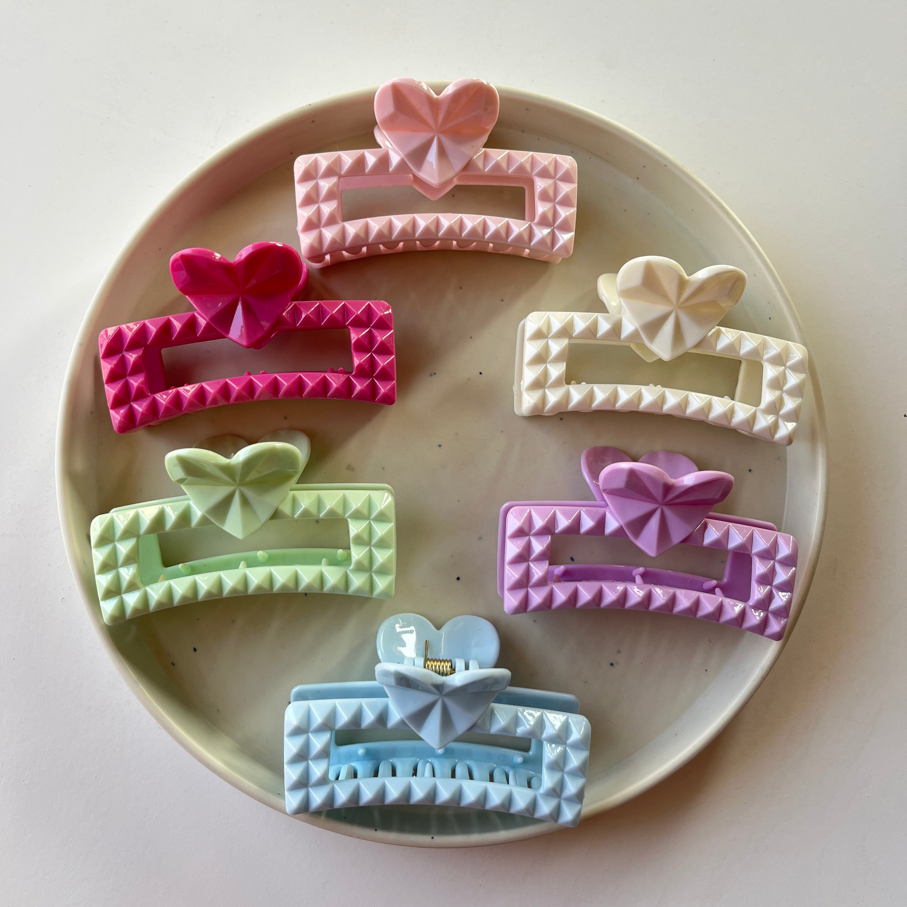 Studded Heart Frame Hair Claw Set of 6 Pcs