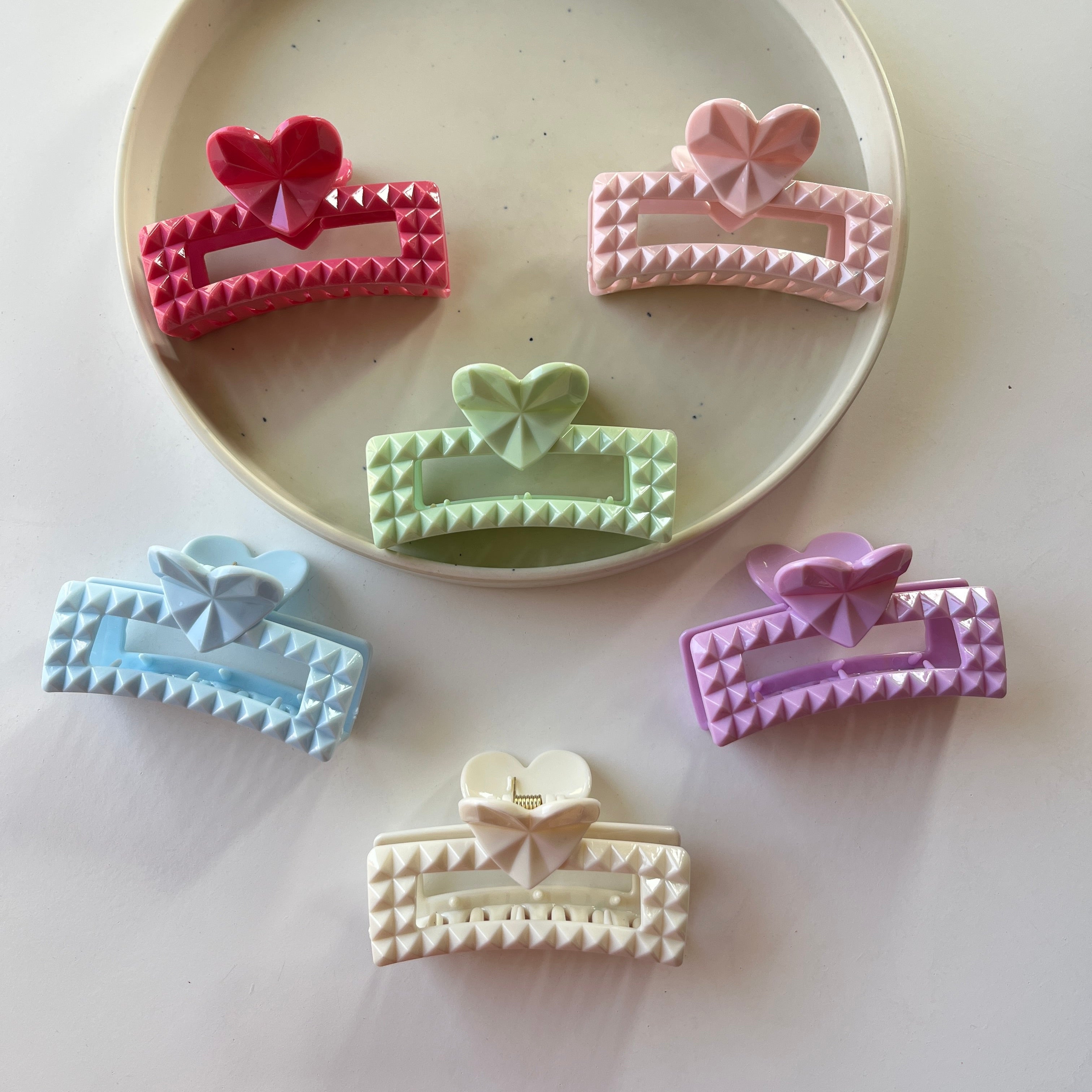 Studded Heart Frame Hair Claw Set of 6 Pcs