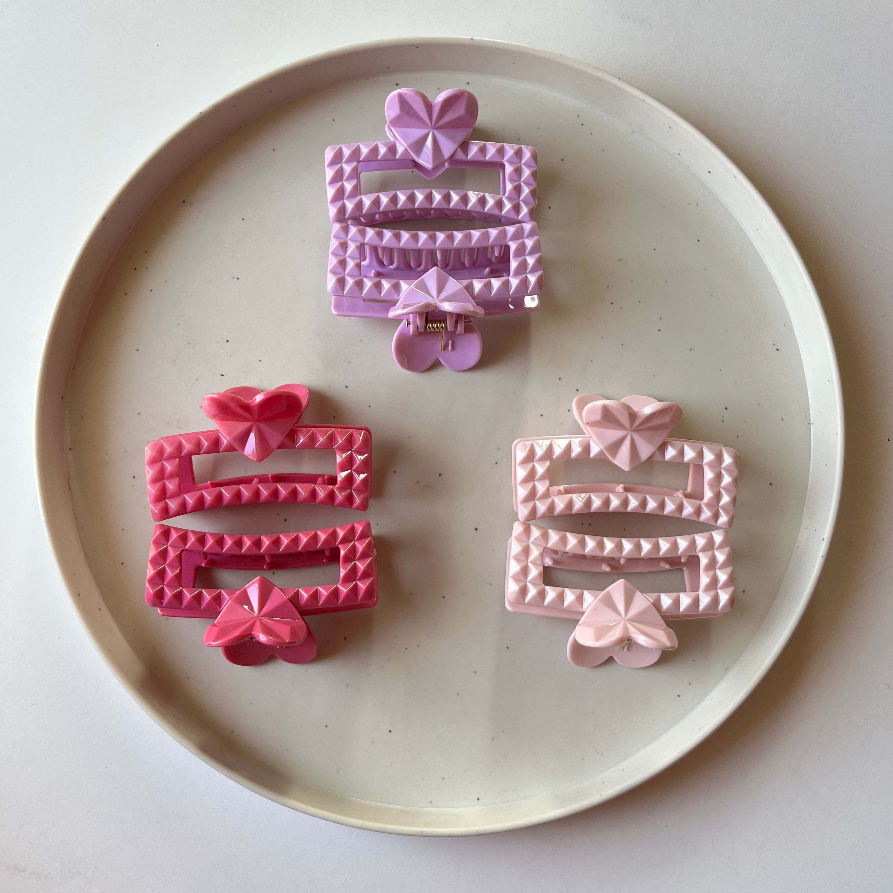 Studded Heart Frame Hair Claw Set of 6 Pcs