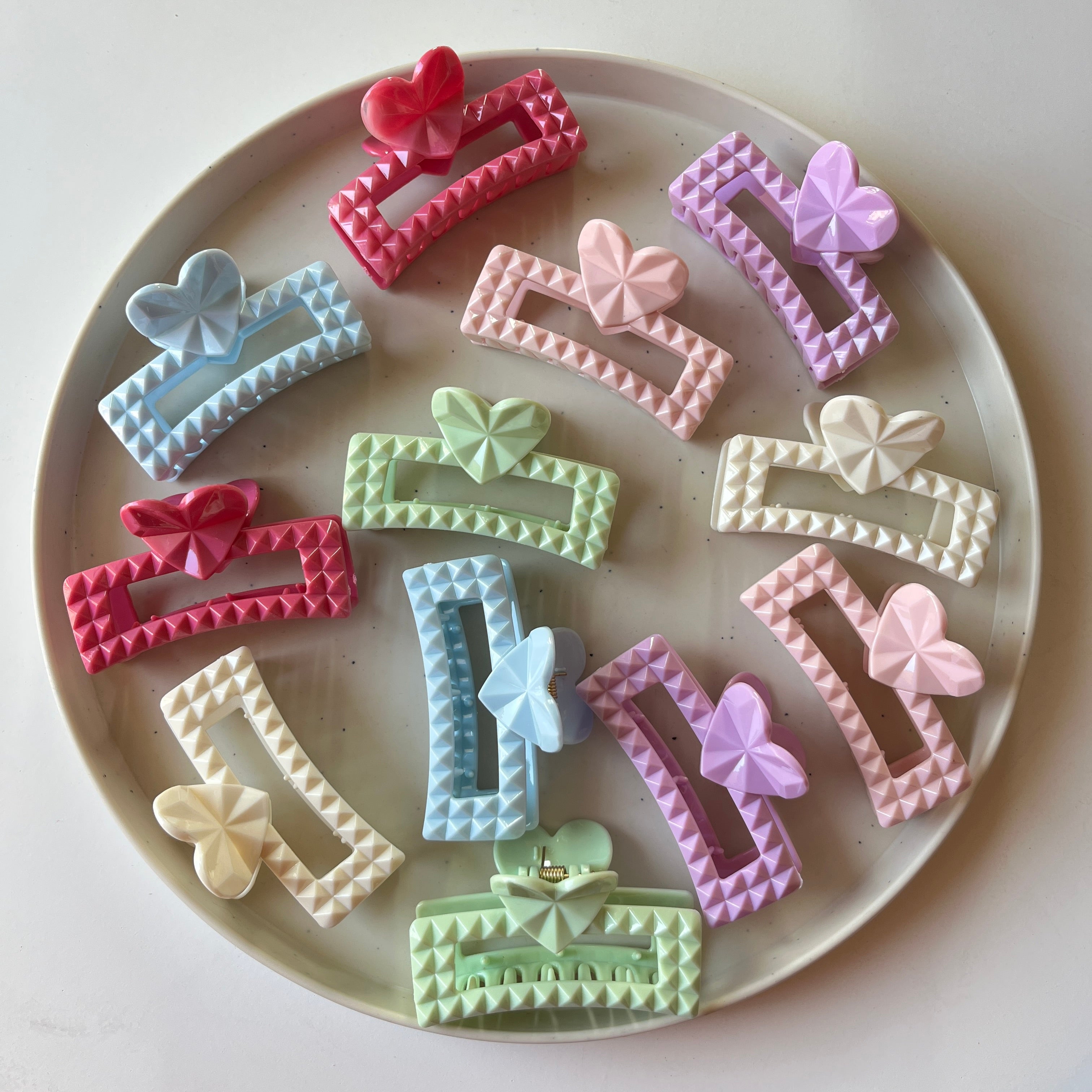 Studded Heart Frame Hair Claw Set of 12 Pcs