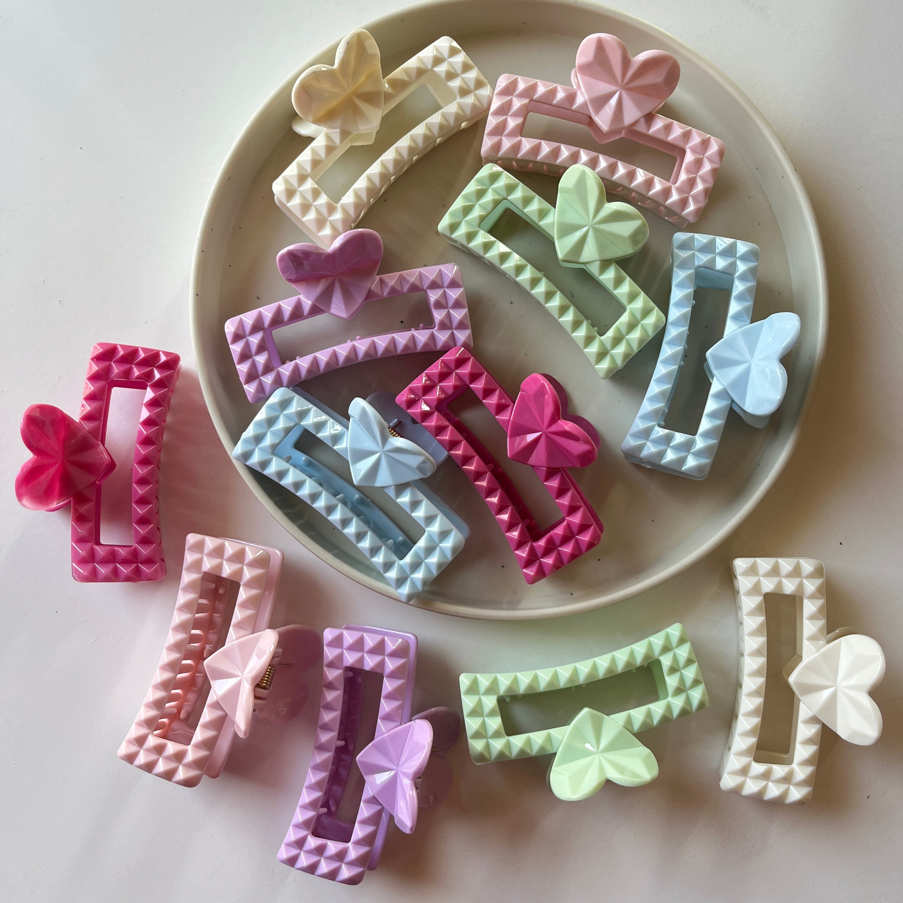 Studded Heart Frame Hair Claw Set of 12 Pcs