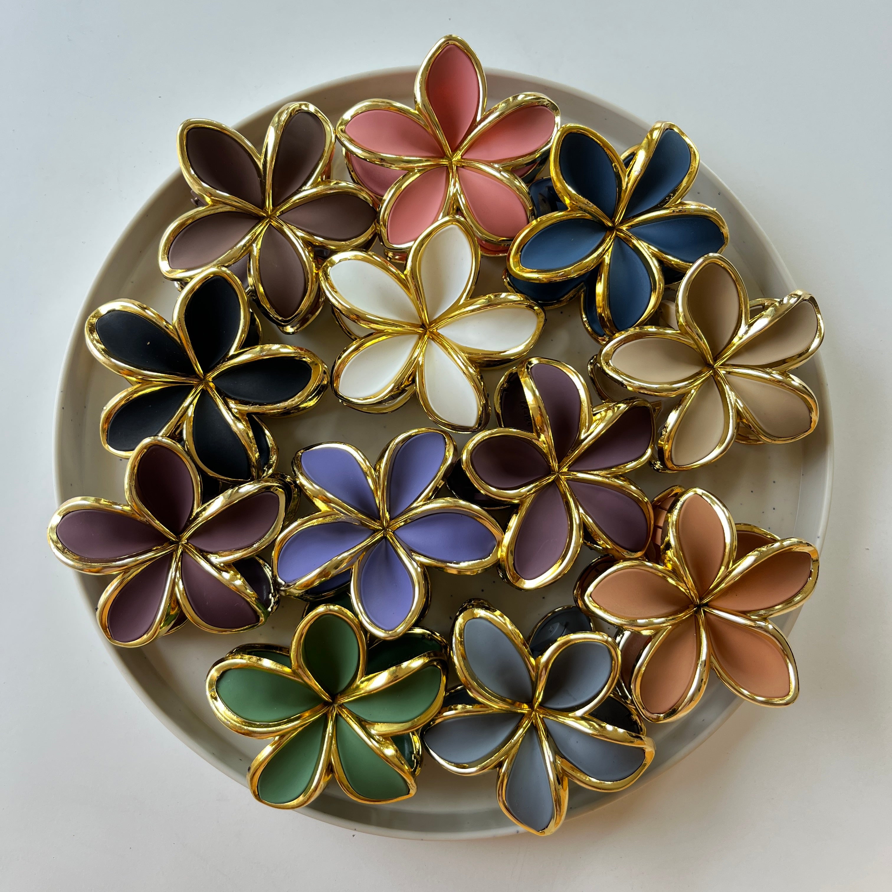 Gold Outline Bloom Hair Claw Set of 12 Pcs