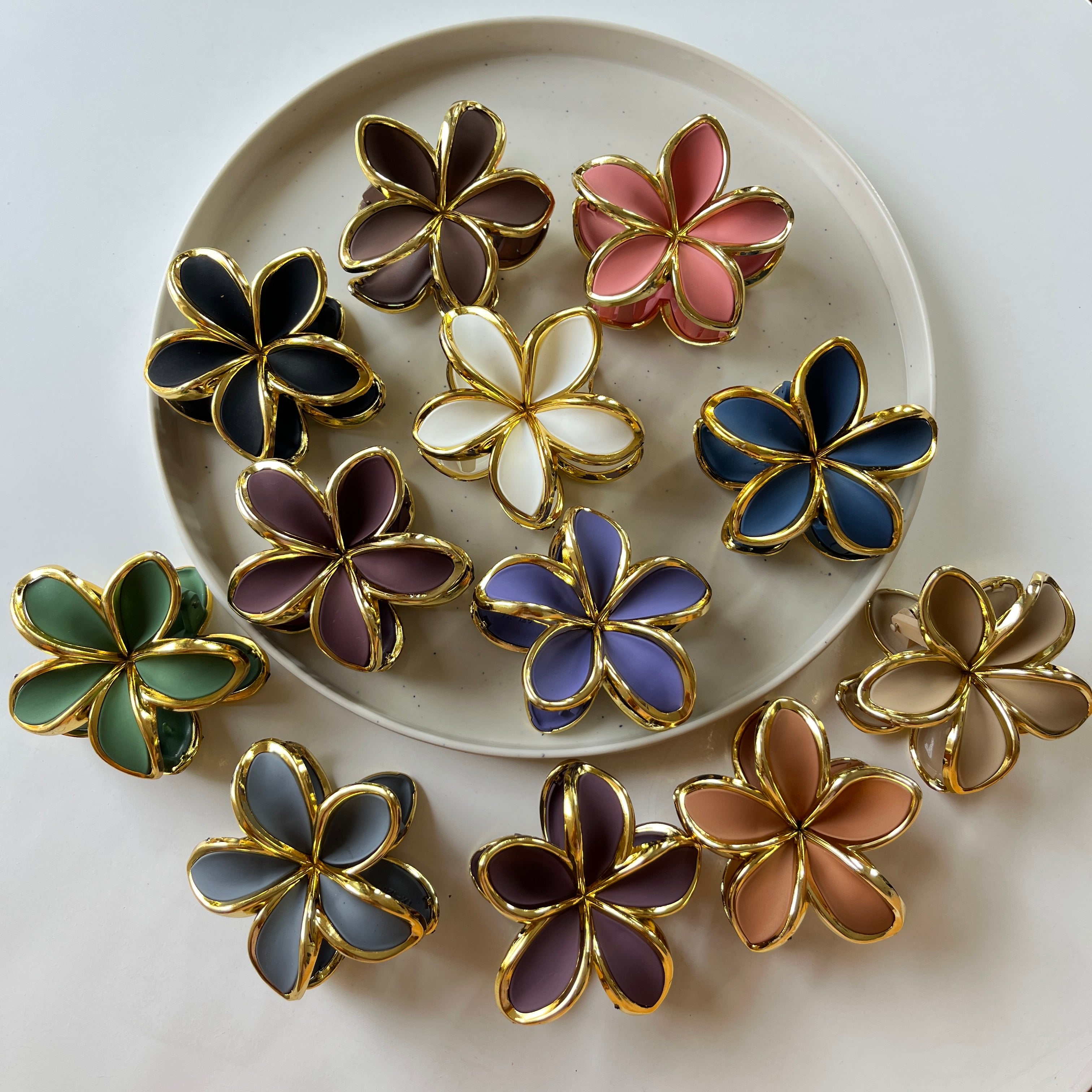 Gold Outline Bloom Hair Claw Set of 12 Pcs