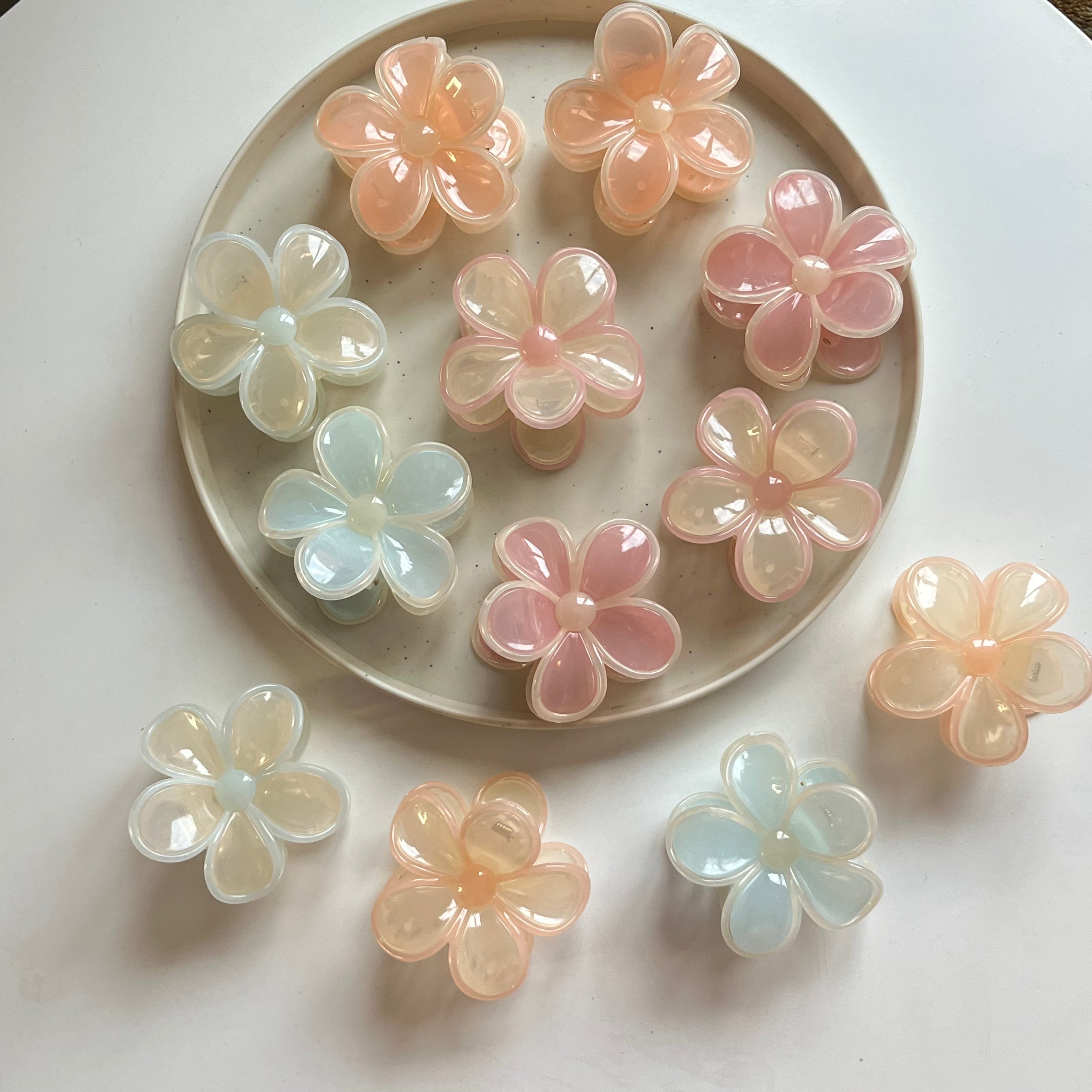 Pearl Sheen Bloom Hair Claw Set of 12 Pcs