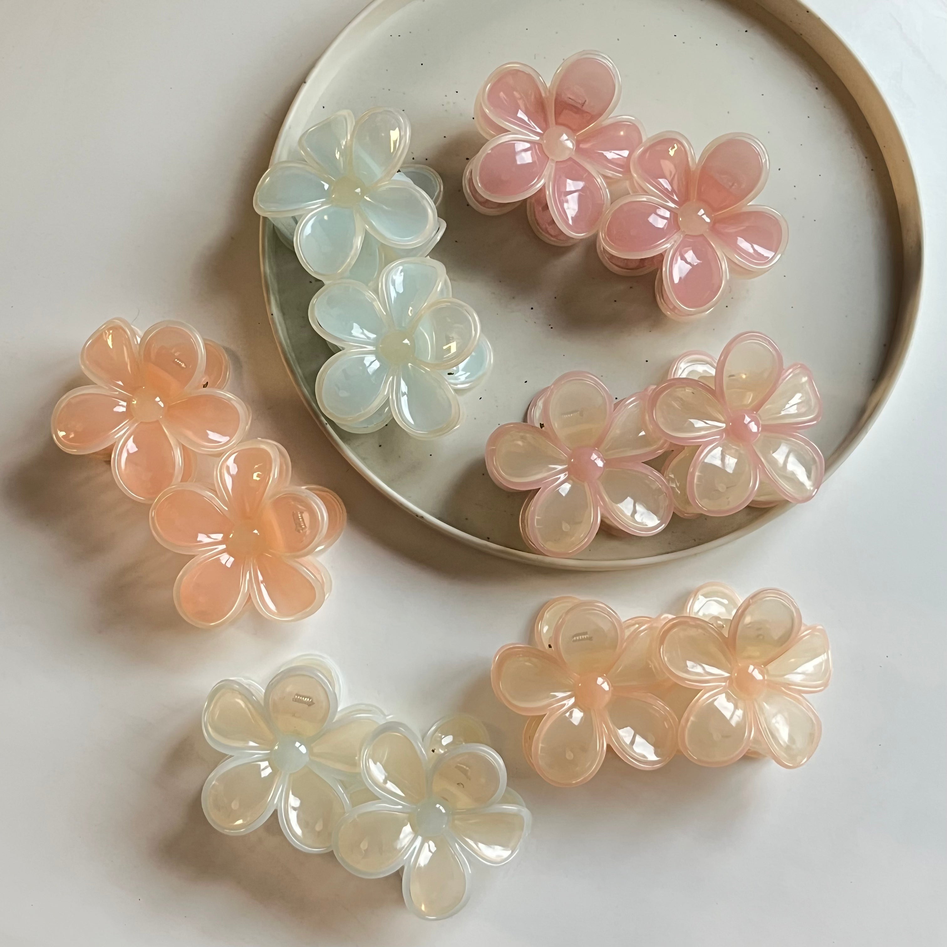 Pearl Sheen Bloom Hair Claw Set of 12 Pcs