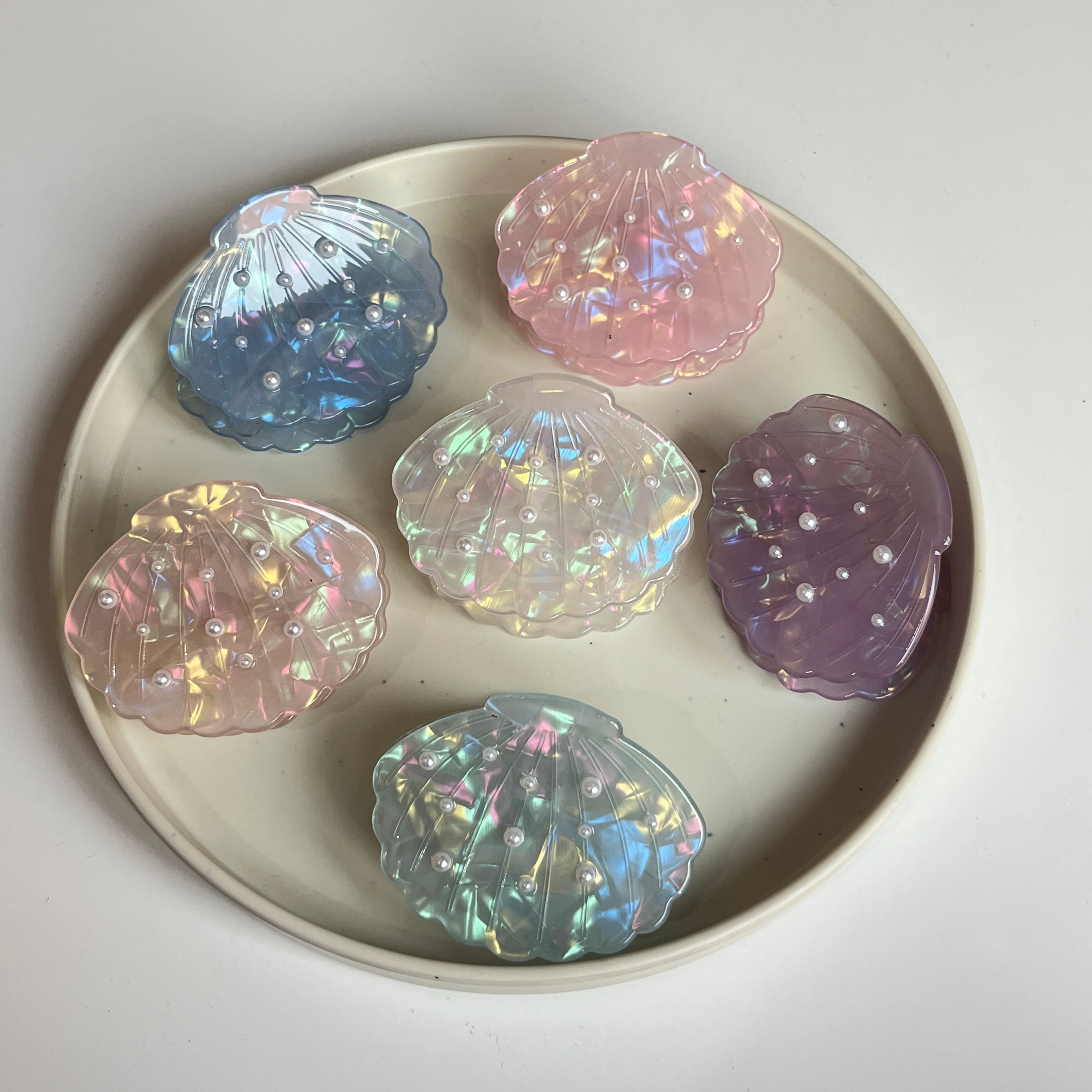 Pearl Gloss Shell Large Hair Claw Set (6 Pcs)