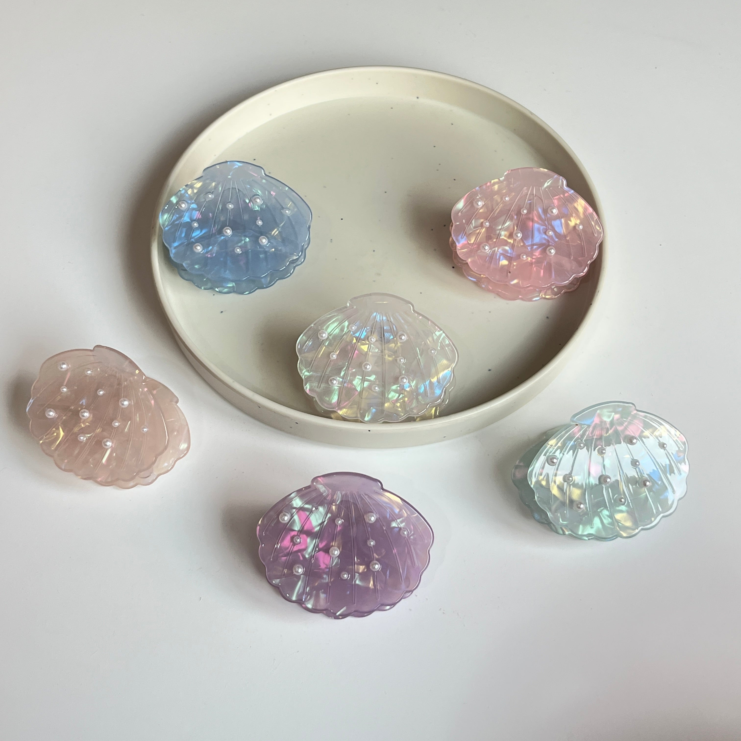 Pearl Gloss Shell Large Hair Claw Set (6 Pcs)