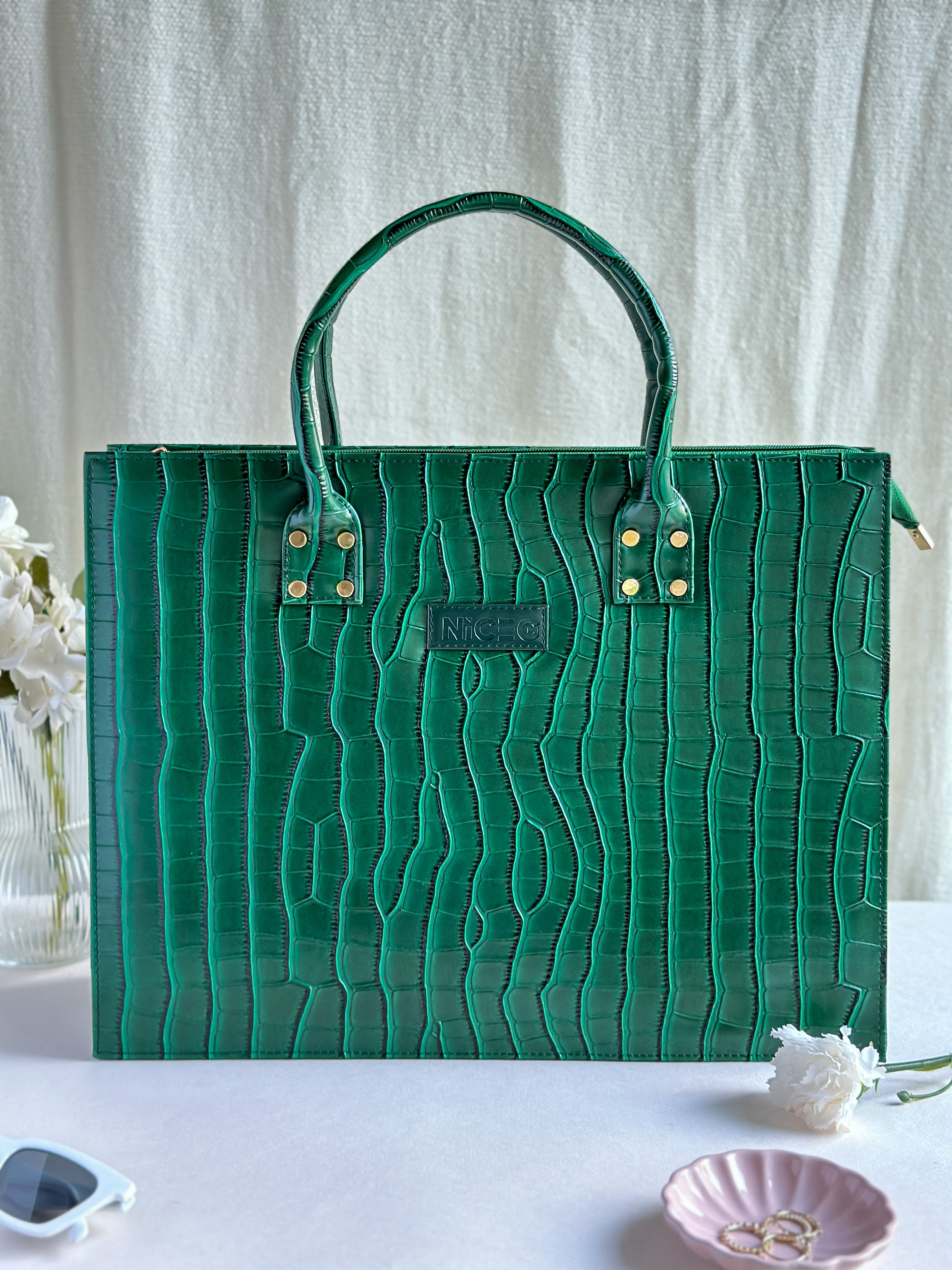 Croc Luxe Tote – Structured Work Bag – Green