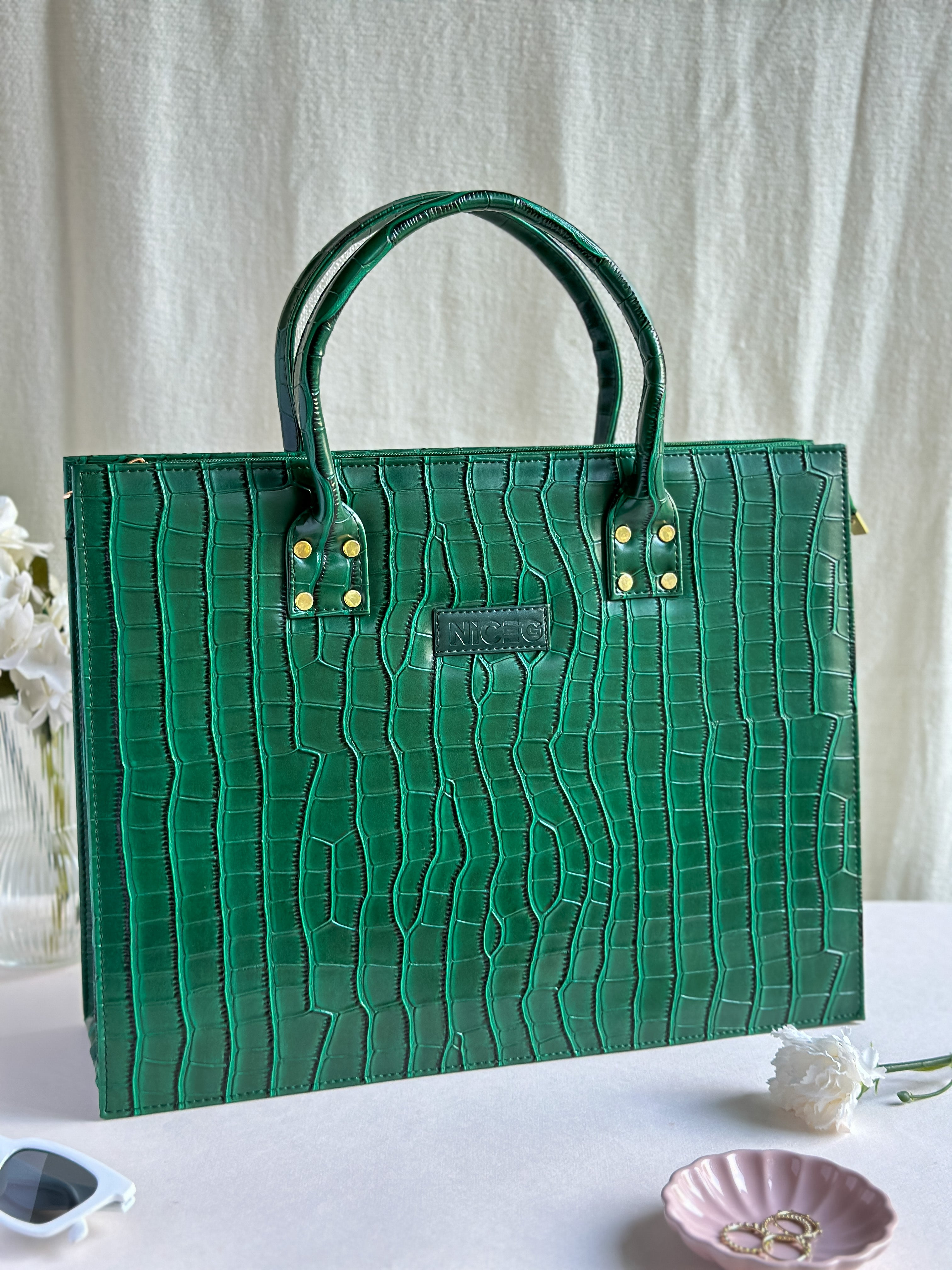 Croc Luxe Tote – Structured Work Bag – Green