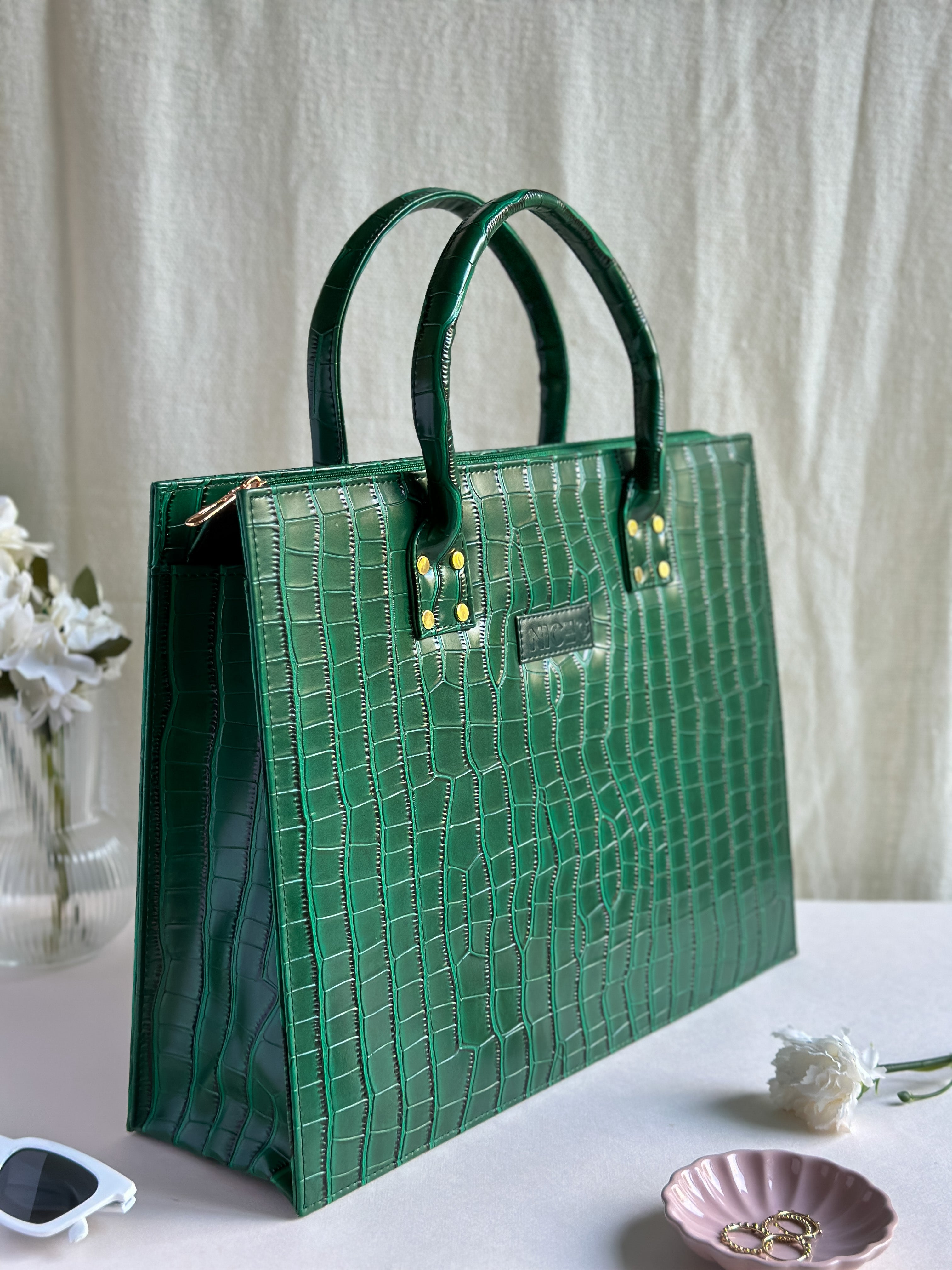 Croc Luxe Tote – Structured Work Bag – Green