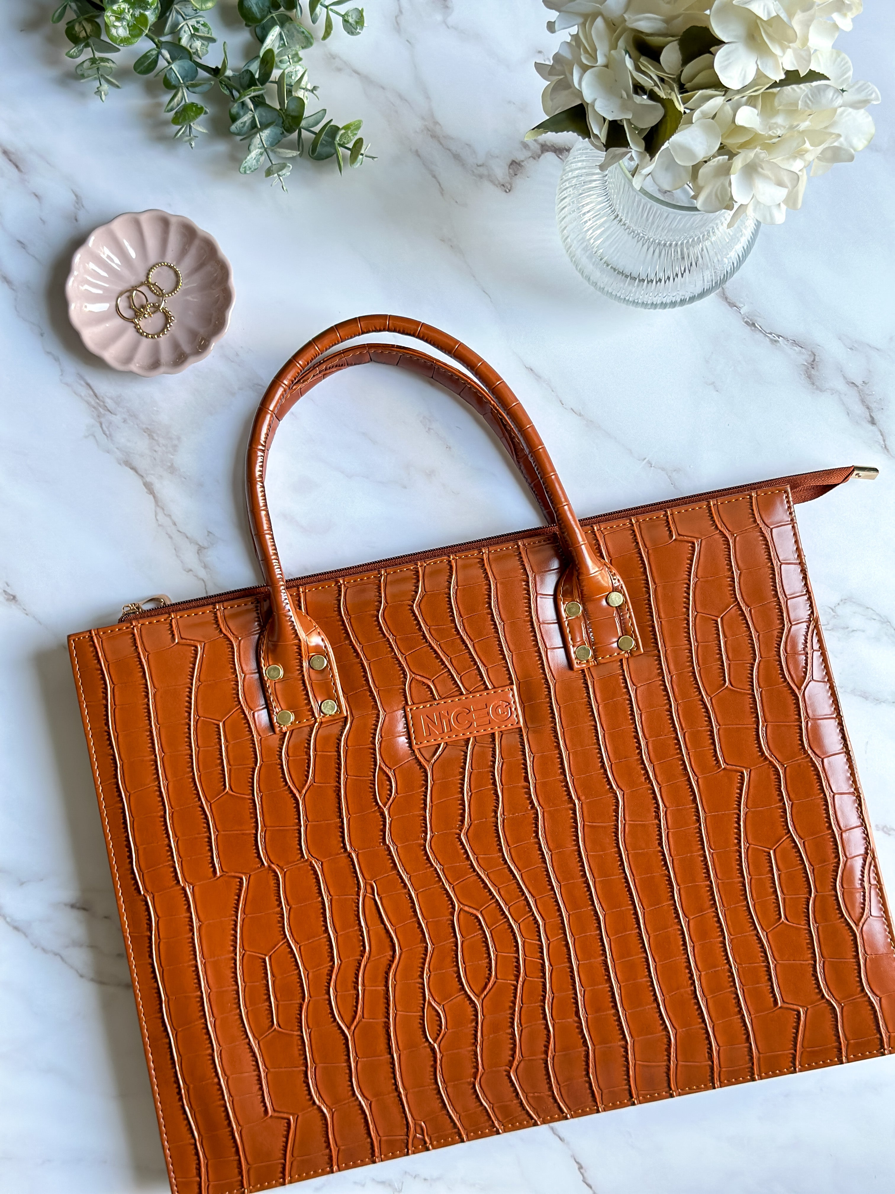 Croc Luxe Tote – Structured Work Bag – Brown